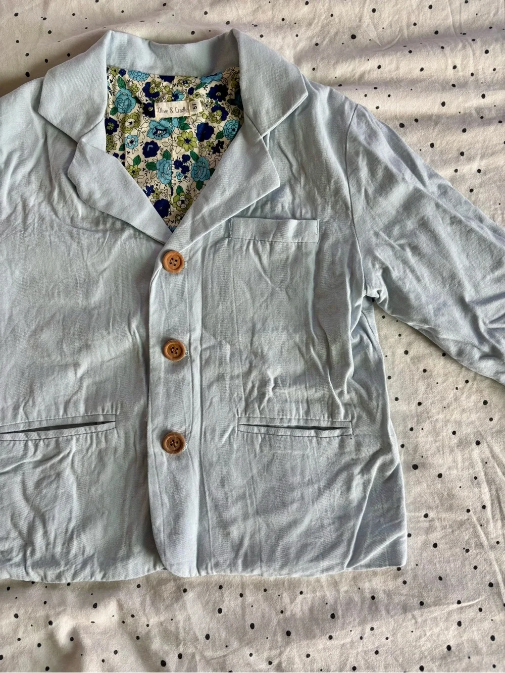 Boys Cotton Suit in Light Blue with Floral Lining